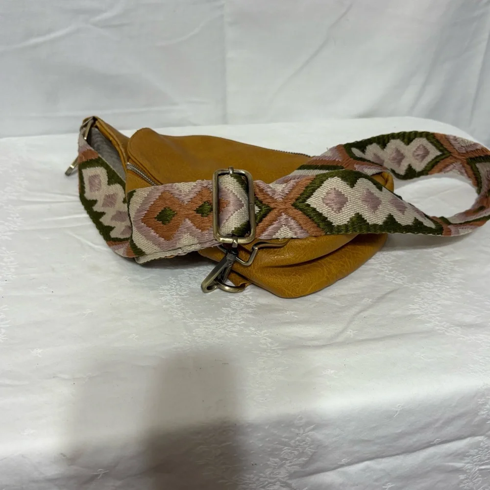 Stylish Mustard Sling Bag with Patterned Strap - Picture 6 of 6